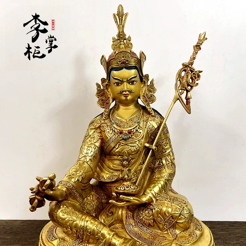 Tibetan Nepalese Tantra Full Gilt Large Pure Copper Lotus Peanut Buddha Statue Ornament Tibetan Ningma School Master Lian