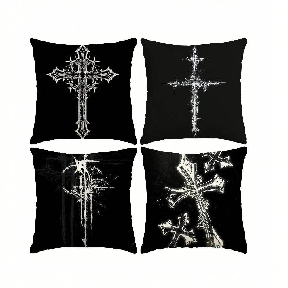 Dark Gothic Cross  Square Double-Sided printed Pillow Case Bedroom Bedside Pillow Sofa Cushion Cover