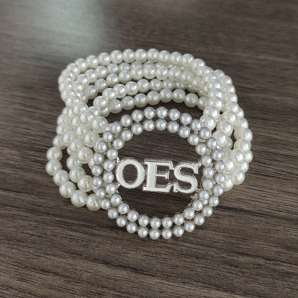 Sorority studded pearl OES multi-layer jewelry bracelet