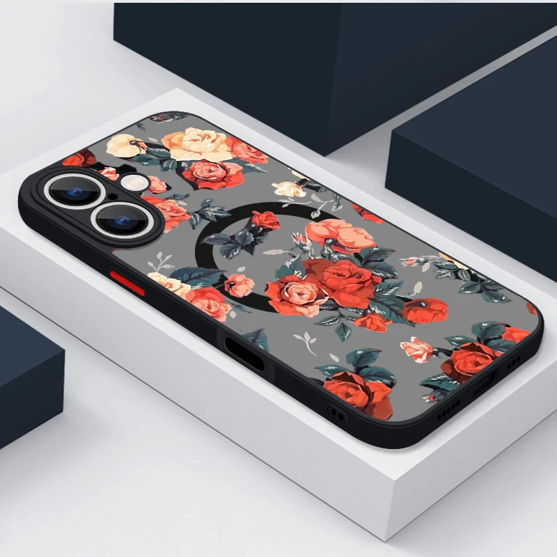 حافظة مغناطيسية لهاتف Magsafe وردي على شكل زهرة الورد لهاتف iPhone 16 Pro Max Coque iPhone 15 Pro Max 11 12 13 14 16E غطاء خلفي صلب غير لامع #2
