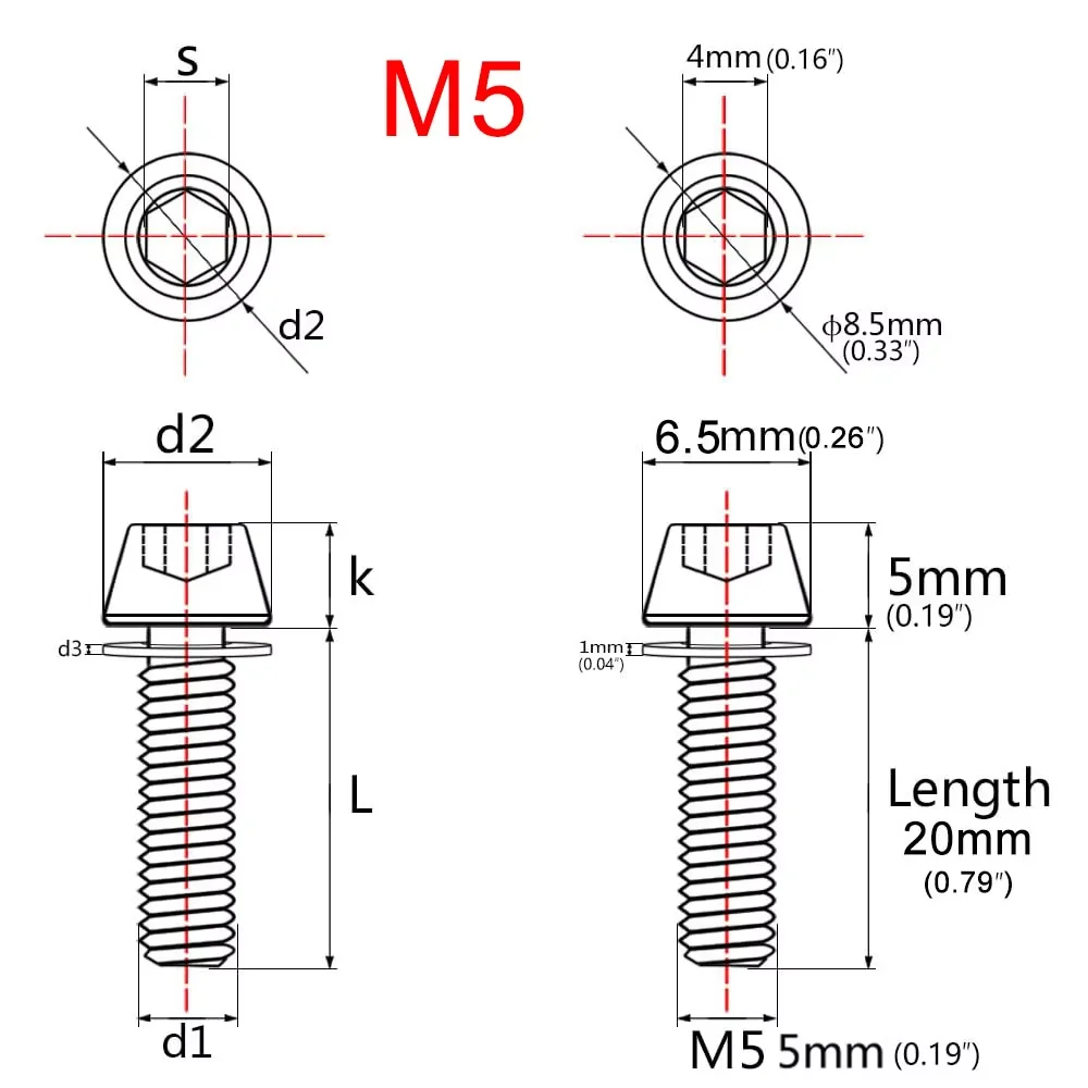 Universelle Fahrradlenker-Vorbauschraube, 6 Stück, M5/M6, 20 mm Schrauben mit passenden Unterlegscheiben, rostfreier Verschluss für Mountainbikes, Rennräder – Detail 5