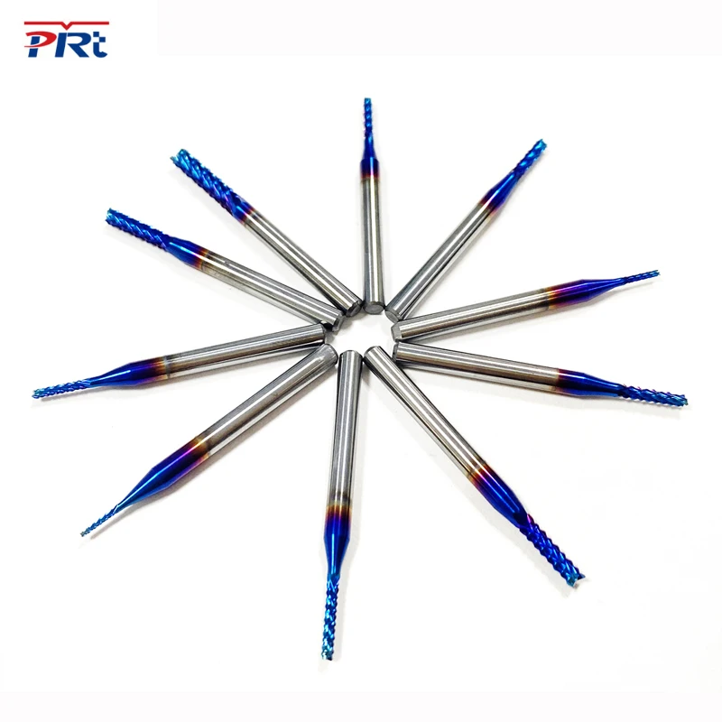 PRTCNC10pcs End Mill CNC Router Bits, 0.8-3.175mm 1/8” Shank Nano Blue Coating Engraving Bits Cutter Woodworking Tools