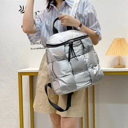 2022 New Women's Casual Backpacks Down Computer Backpack Autumn Winter Style Korean Fashion Space Cotton Solid Color School Bag