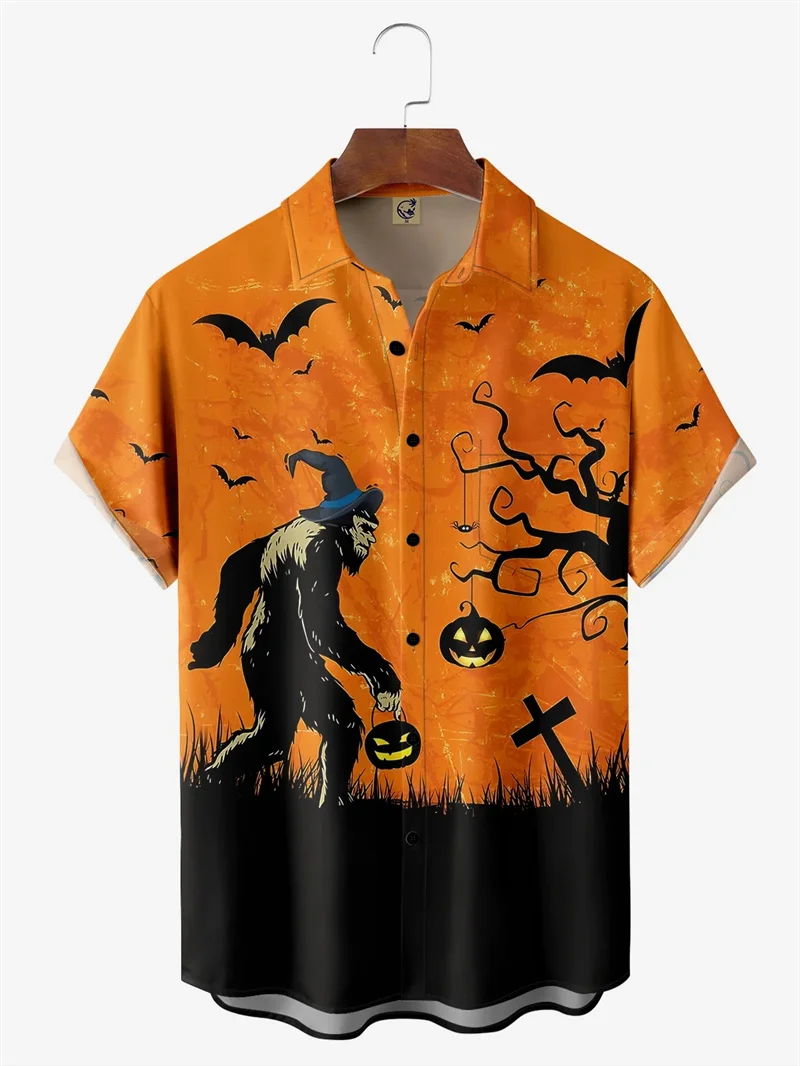 

Funny Halloween Bigfoot 3D Print Shirts For Men Clothes Women Hip-hop Streetwear Short Sleeve Lapel Shirts Blouses Halloween Top