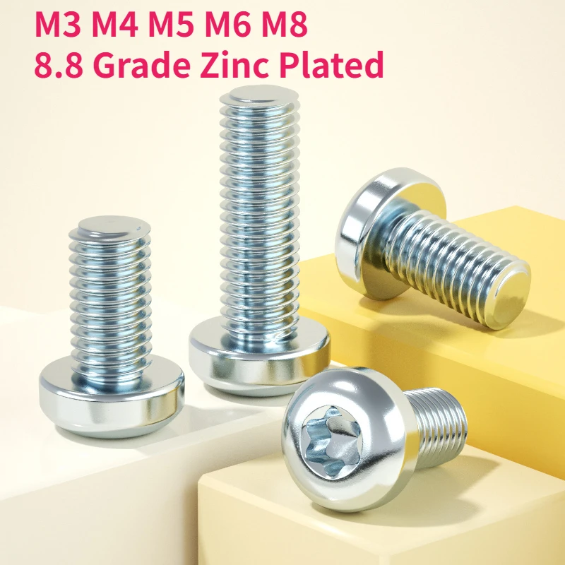 Tornillo de Cabeza Redonda Torx de Seis Lóbulos, M3 M4 M5 M6 M8, Grado 8.8, Zincado, GB2672