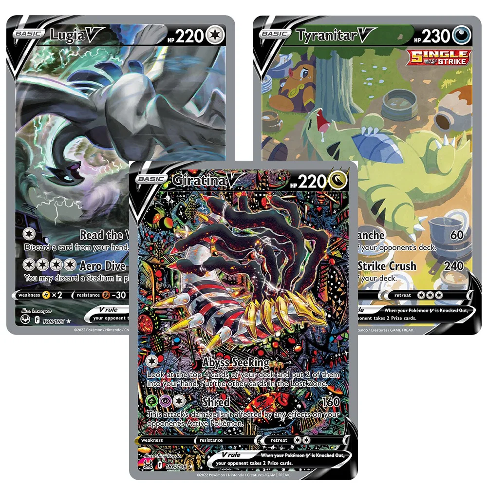 

Фольгированные карты PKM V, редкие голографические игрушки, подарки Giratina/Tyranitar/galarian/Moltres/Entei/Pikachu/V-карты, коллекционные предметы для игр PTCG
