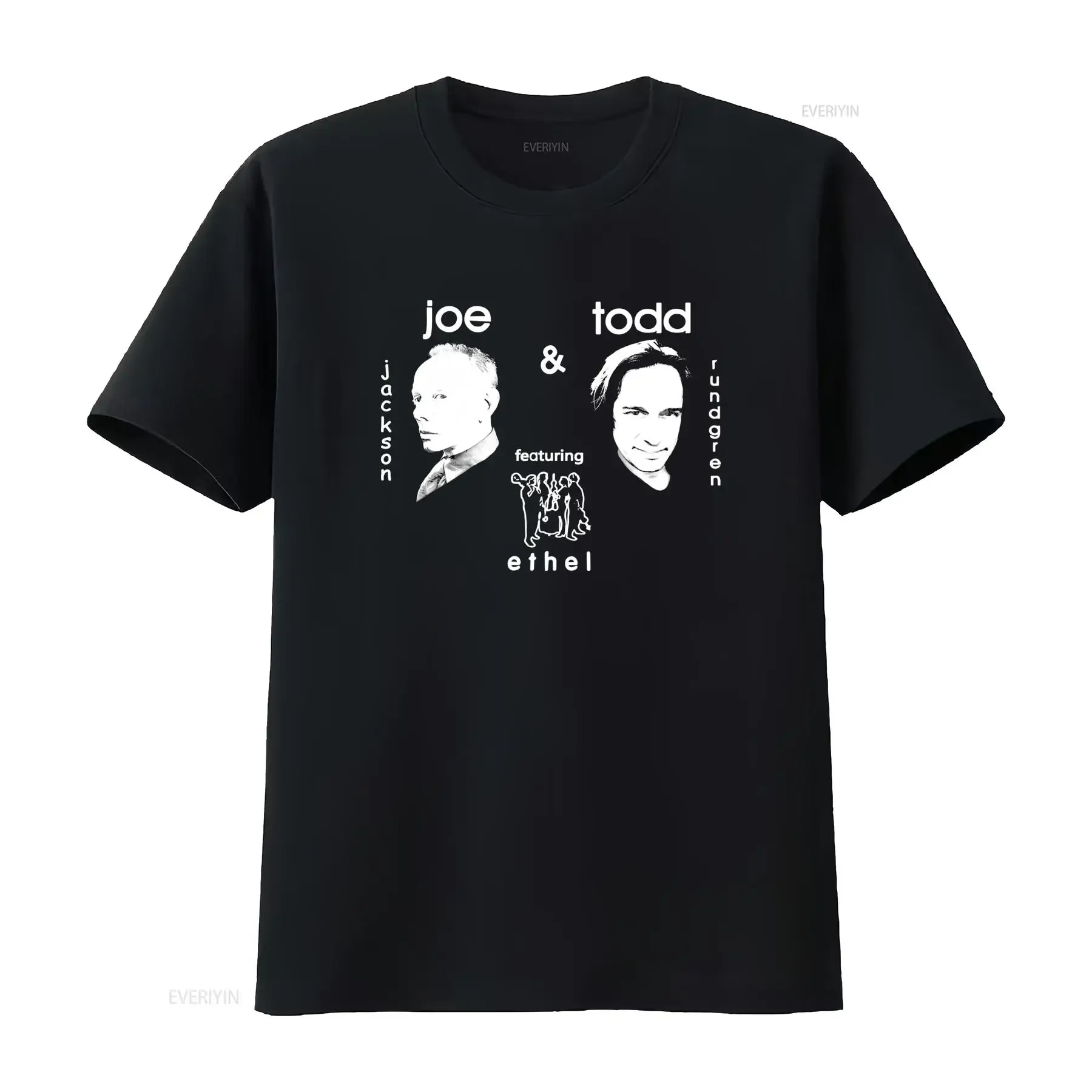 Retro Black White Line Art Joe Jackson Todd Rundgren Featuring Ethel Music Print Casual T Shirt vintage Washed Breathable