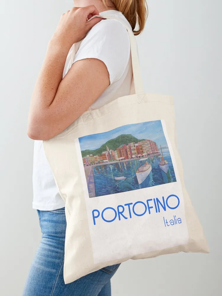 

Retro Poster Portofino Mediterranean Pearl Of The Italian Riviera Tote Bag Handbags Women's bag Canvas