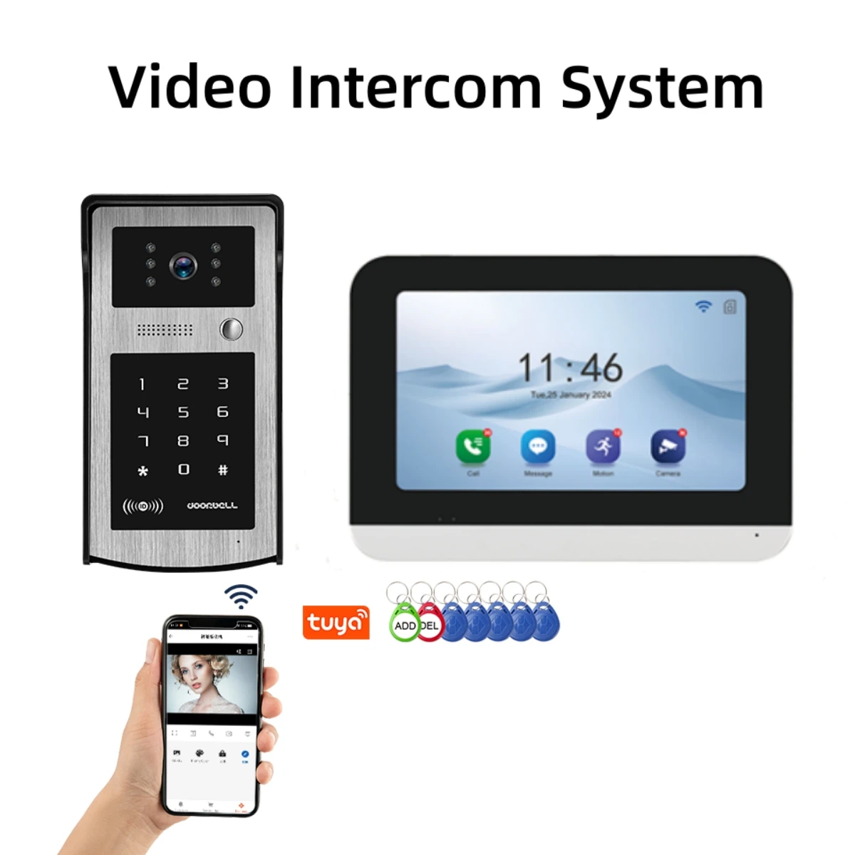 Tuya APP Video Intercom Monitor Doorbell System Support RFID Card Password APP Remotion Control Multiple Way
