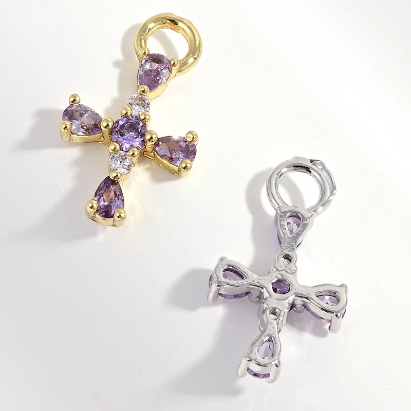 Exquisite Kompakte Kreuzförmige Anhänger, Vergoldet mit Zirkonia, Messing-Schmuckzubehör für DIY Handgemachte Ohrringe: VD2379 – Detail 3