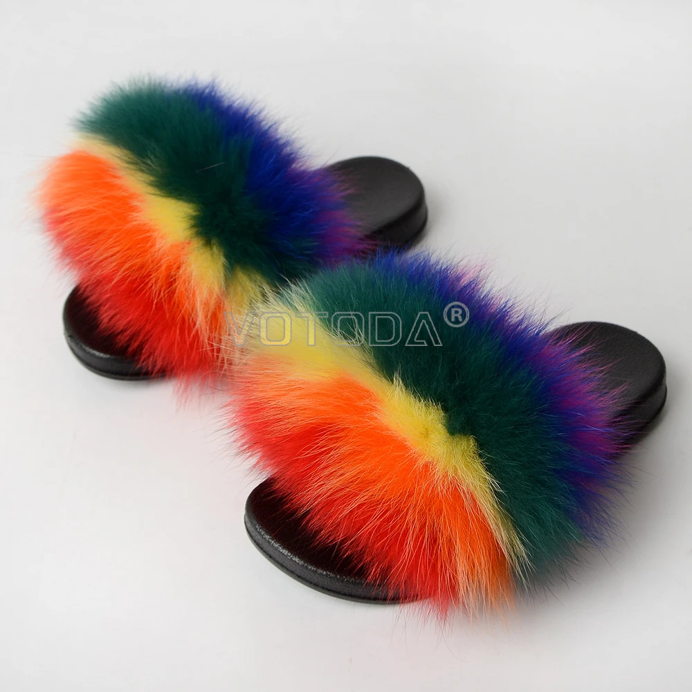 Summer Kids Fur Slides Furry Children Shoes Fluffy Real Fur Slippers Soft Flat Toddler Flip Flop Cute Girls Plush Shoes Child