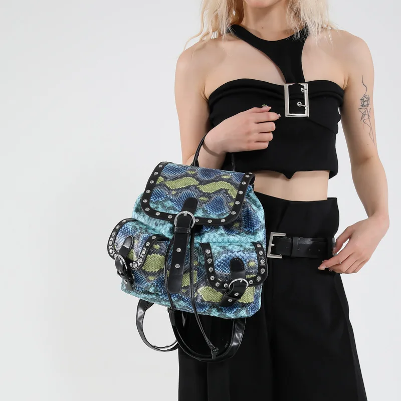 

PU Leather Rivet Leopard Backpack - 2025 Punk Style, Large Capacity Travel Student Bag