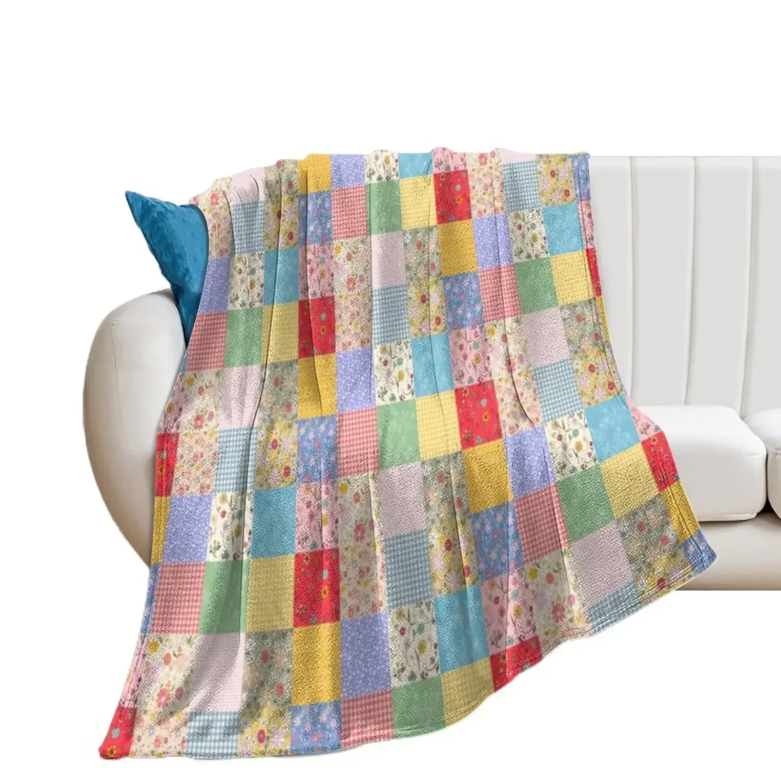 Happy Cottage Patchwork Throw Blanket Single Shaggy Blankets