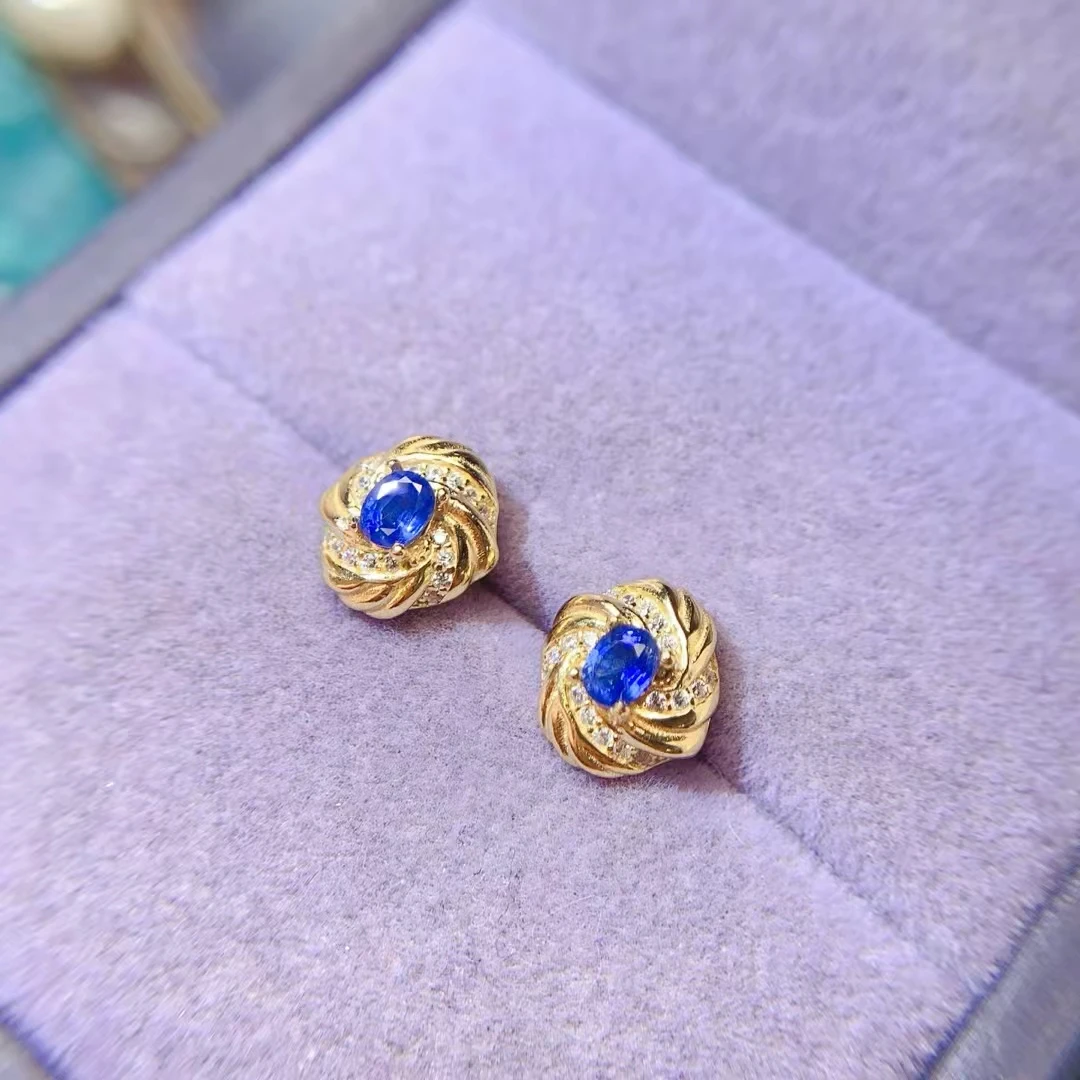 KJJEAXCMY Fine Jewelry Natural Sapphire Women's Earings S925 Silver Electroplating Process Inlaid High Clarity Support Testing