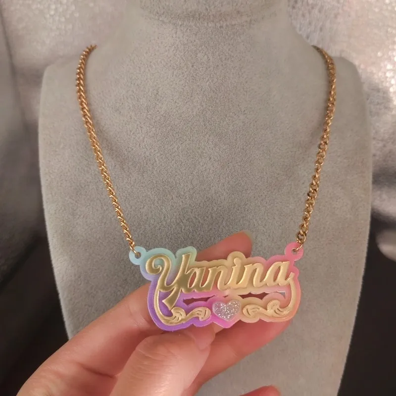 Customized Rainbow Name  Necklace Fashion Simple Personality Acrylic Custom Name Special Significance Jewelry Christmas Gift