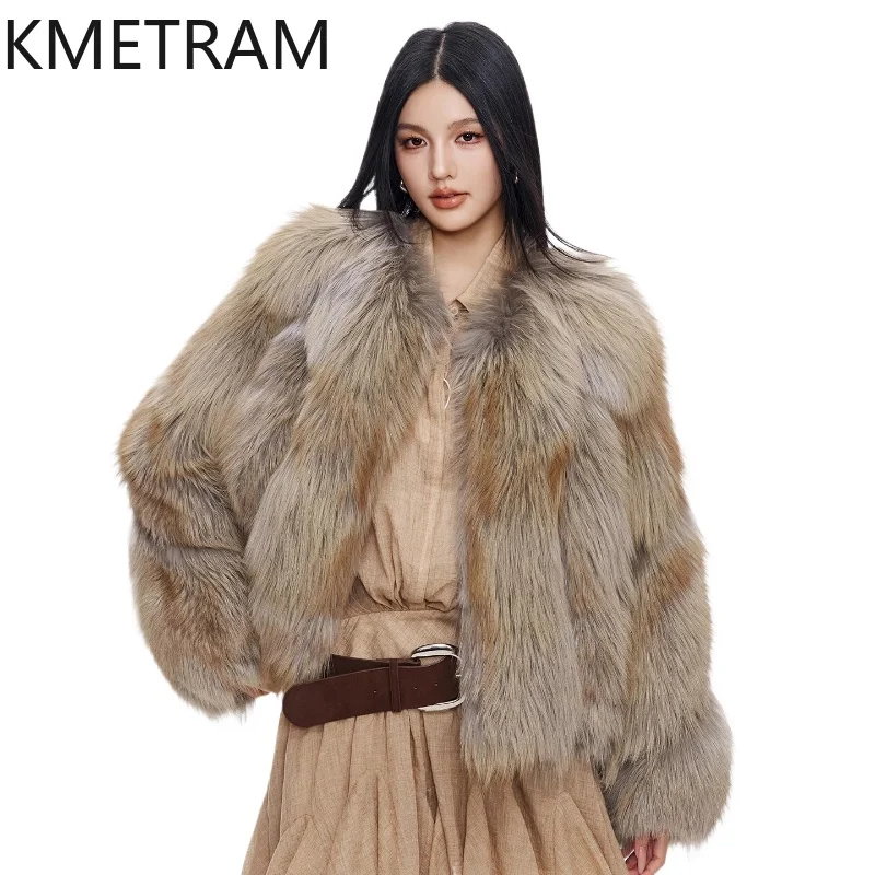 

KMETRAM Natural Fox Fur Coat Simple Luxury Warm Women's Jacket for 2025 Winter New Fashion Real Fur Clothing fourrures femmes