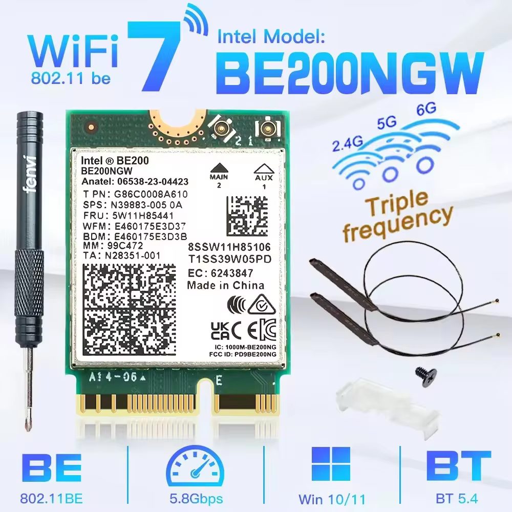 WiFi 7 עבור כרטיס רשת Intel BE200 Bluetooth 5.4 Tri Band 2.4/5/6GHz 8774Mbps BE200NGW M.2 מתאם אלחוטי טוב יותר מ-Wifi 6E