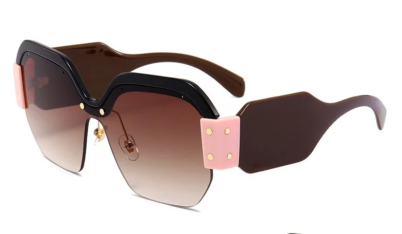 45341 Lady Trend Quadratische Halbrahmen-Sonnenbrille, große Größe, Cat-Eye-Nieten-Schutzbrille, Designer-Sonnenschutz mit Farbverlauf und Spiegel – Detail 11