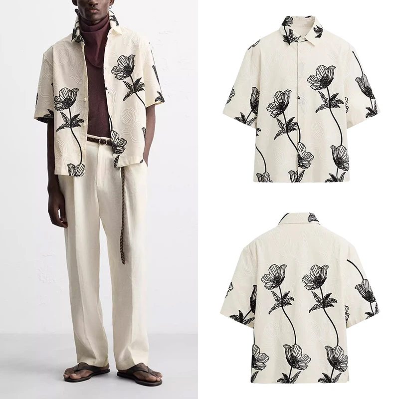 

Мужская повседневная одежда Z irt, новинка 2025, универсальная свободная посадка, цветная блузка с вышивкой, полиэфирное волокно, Urban Faion, летняя одежда...