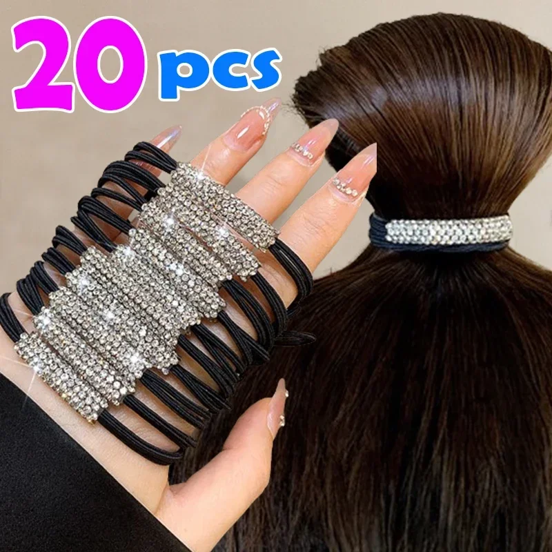 1/20pcs Women Diamonds Black Shiny Rhinestone Seamless Rubber Band Elastic Hair Rope 2023 New Fashion Hot Sale Hair Accessories