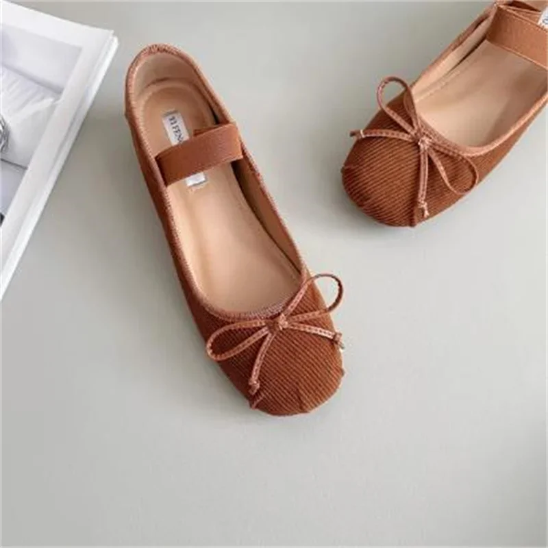 

Butterfly-knot Shoes For Womens Round Toes Flat Heels Lady Bow-tied Female Ballets Velvet Chassure Femme Shallow Zapatos Mujer