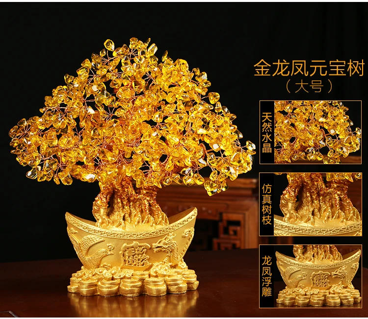 Bring wealth Dragon Phoenix Good Luck Home Shop Company Money Drawing gold crystal Pachira Tree FENG SHUI talisman