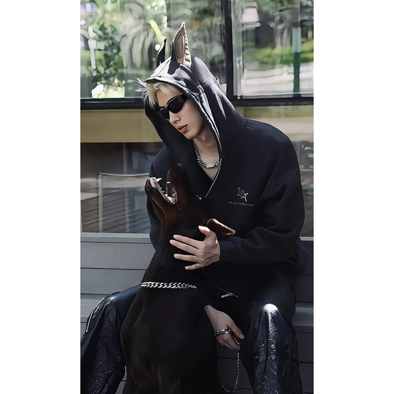 

Мужская толстовка Dobie ey Bla на молнии с капюшоном, свободного кроя, на весну-осень, повседневная, с длинными рукавами, в американском стиле, хип-хоп