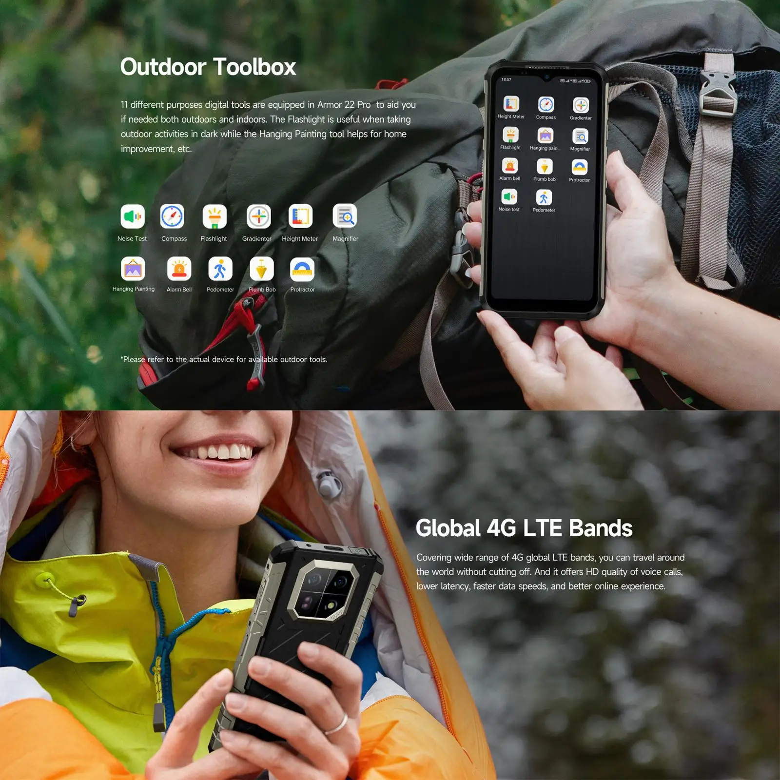 Ulefone Armor 22 Pro Rugged Phone 8GB+128GB / 256GB 6.58'' Android 16 Helio Helio G200 64MP Camera 6600mAh 33W 4G NFC Smartphone