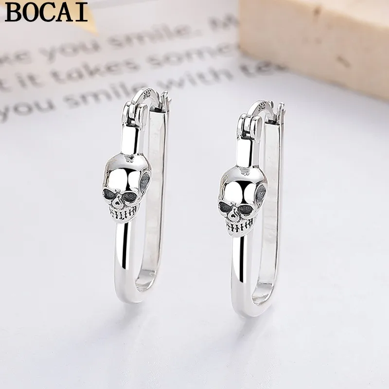 

BOCAI NEW S925 Silver Punk Hip Hop, Skull Ear Buckle