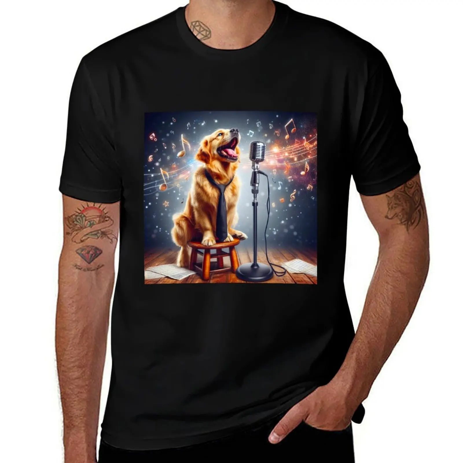 

the singing dog T-Shirt topping blacks Anime t-shirt summer clothes plain black t shirts men