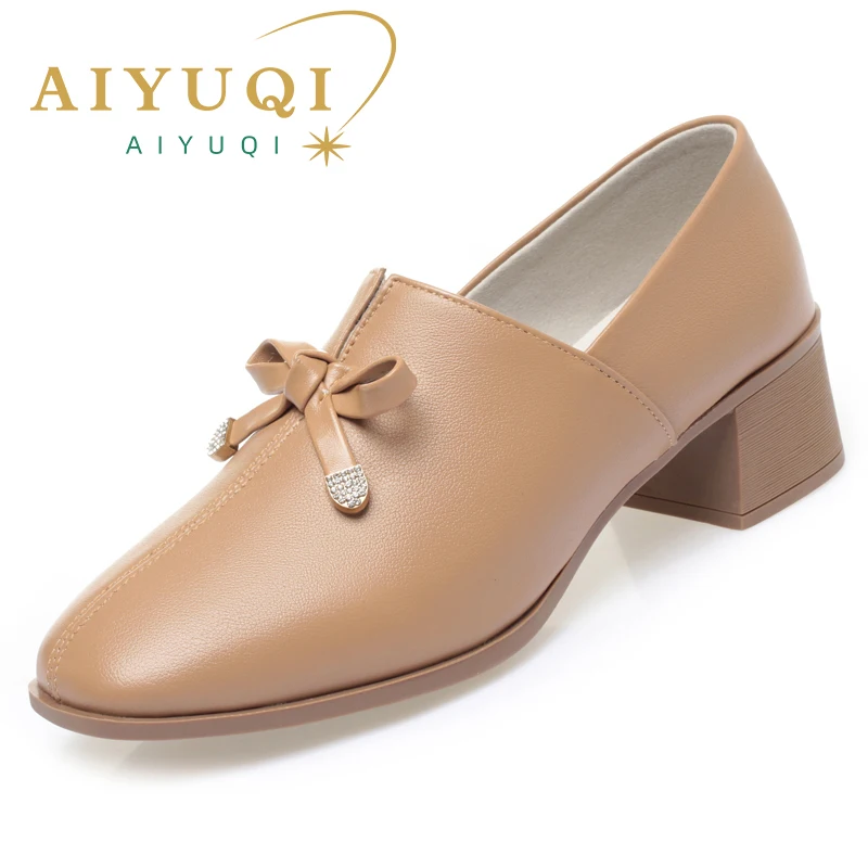 

AIYUQI Dress Shoes Women Genuine Leather 2025 Fall New Thick Heel Large Size Women Casual Shoes Square Head Women Office Shoes