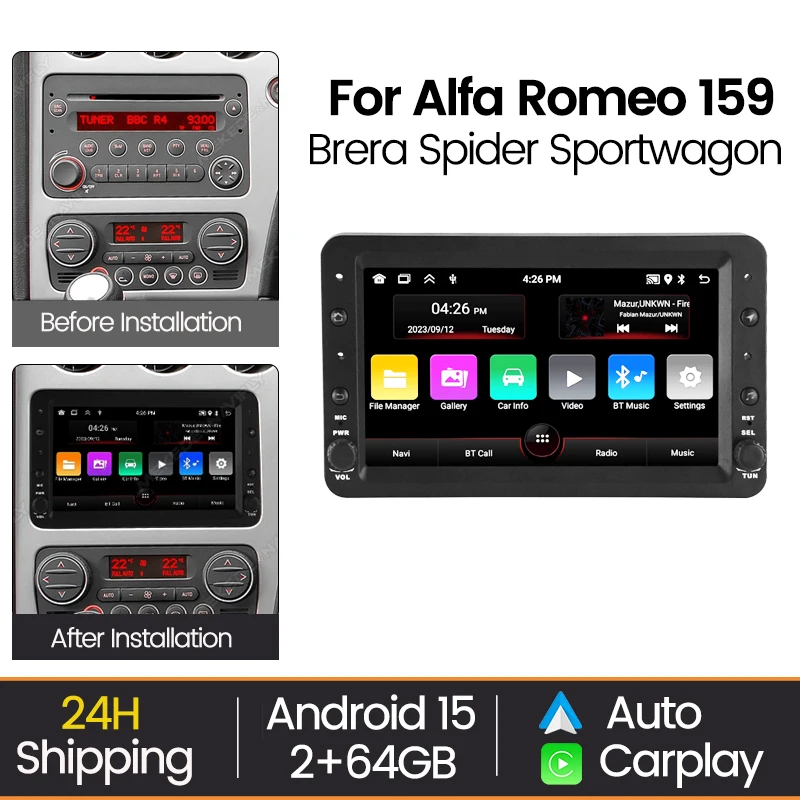 Radio para Auto MEKEDE de 7 Pulgadas con Android 15 para Alfa Romeo 159 Brera Spider Sportwagon, Navegación GPS, Reproductor Multimedia, Auto Carplay, BT