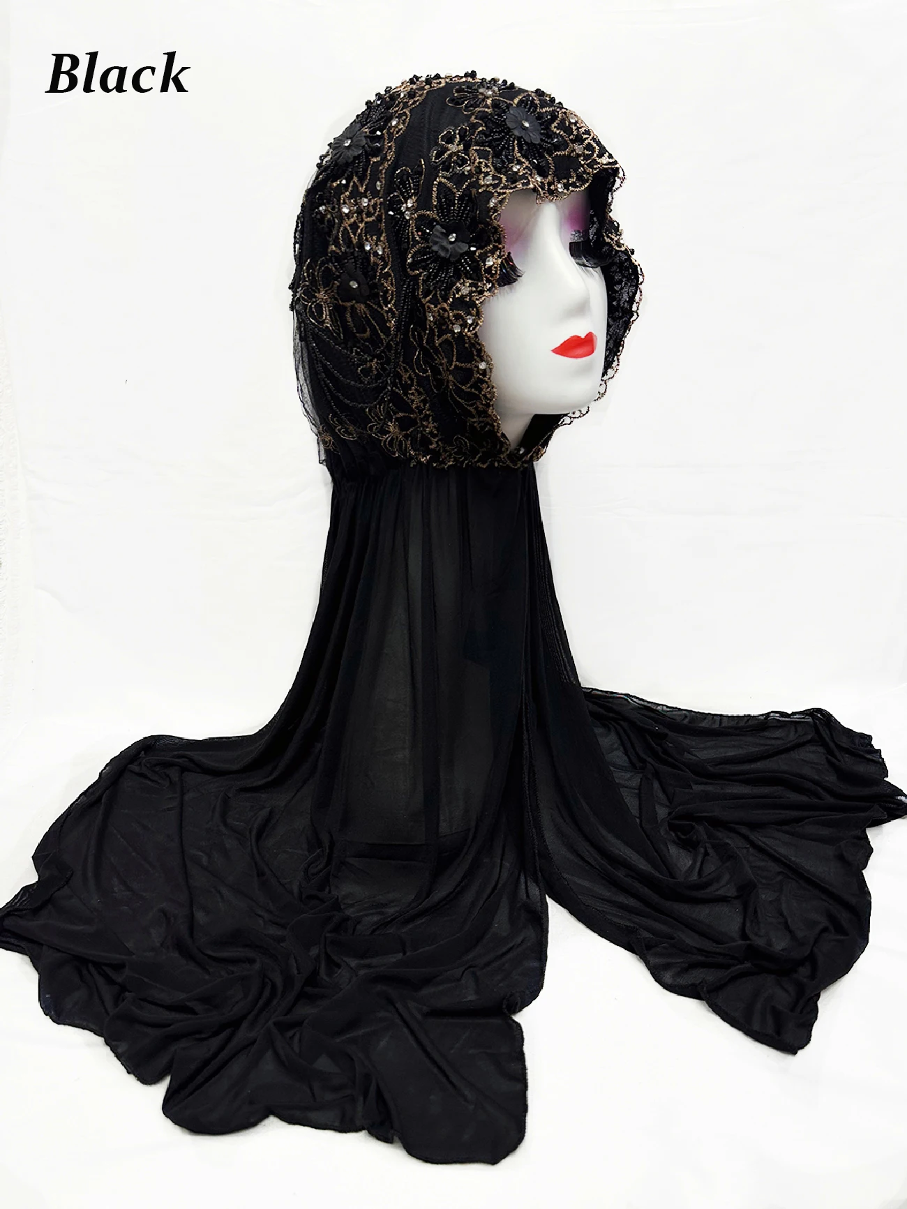 

2026 Hot Selling Luxury Design Handmade Beads Muslim Women Shawl Islamic Headtie Saudi Arabia Hijab Prayer Women Headwear