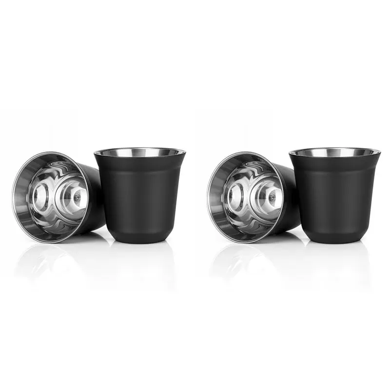 

SYW-80Ml Stainless Steel Espresso Cups Set - 4 Pack Double Wall 304 Stainless Steel Demitasse Cups 2.7Oz,Black