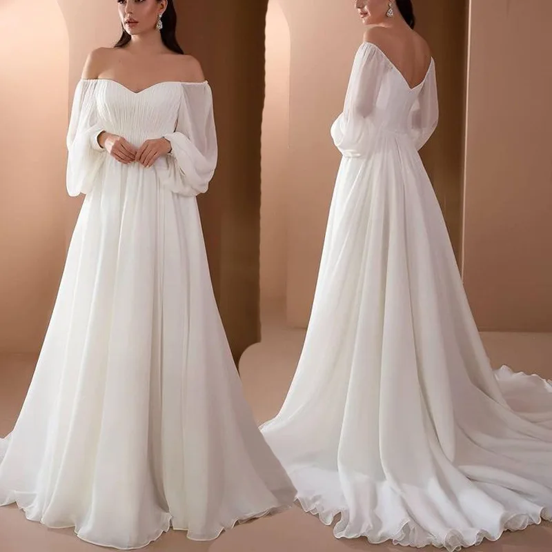 Elegante Lange Pofmouw Witte Maxi-Jurken Vrouwen Avondfeest Outfit2023 Herfstmode Strapless Rugloze Jurk Tot Op De Grond