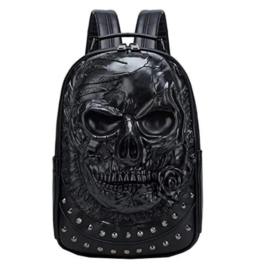 

3D Skull Pu Leather Shoulder Backpacks Men Women Fashion Travel College Bags Small Backpack