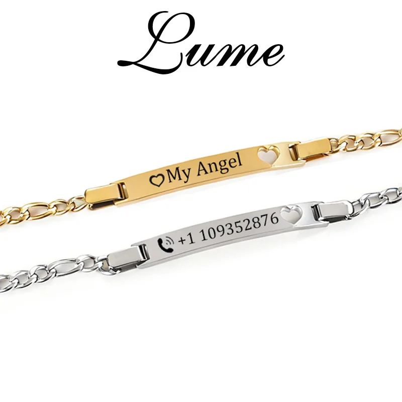 

Lume Personalized Custom Bracelets Engraved Name Bending Hollow Love Stainless Steel Bangle Classic Simple Birthday Jewelry Gift