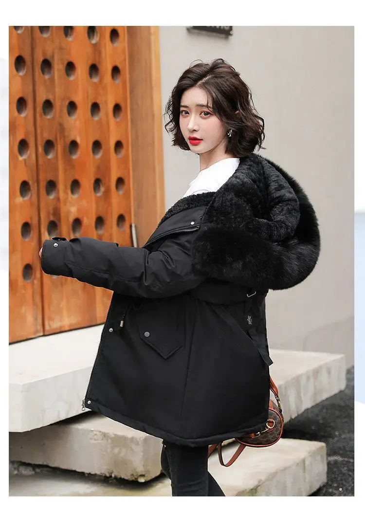 Spring Parkas Women Coats Mid Length Coat Thick Warm Hooded Drawstring Jackets Splice Zipper Tight Waist Jacket Autumn Winter