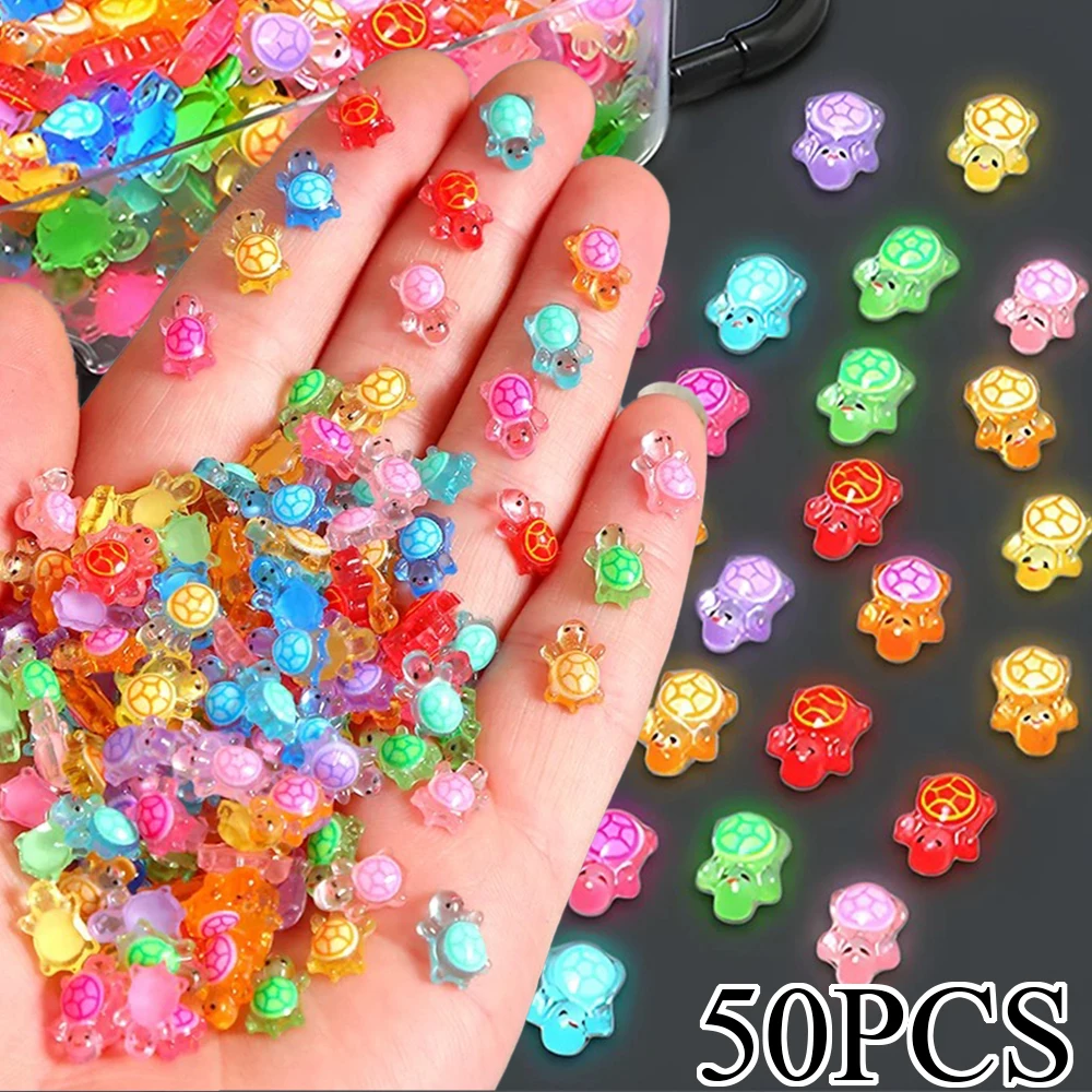 

50 Pcs Kawaii Mini Luminous Turtle Nail Charms 3D Cute Glowing in The Dark Miniatures Turtle DIY Craft for Nail Art Accessories~