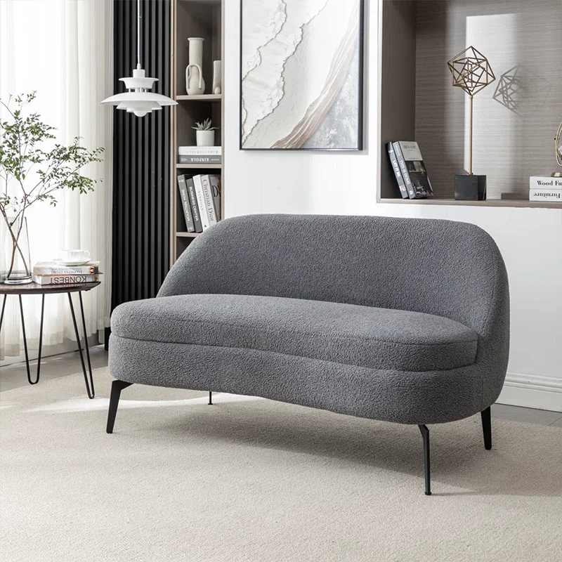 # Customized Elegant Teddy Fleece Fabric High-density Foam Loveseat with Stainless Steel Legs and Wooden Frame