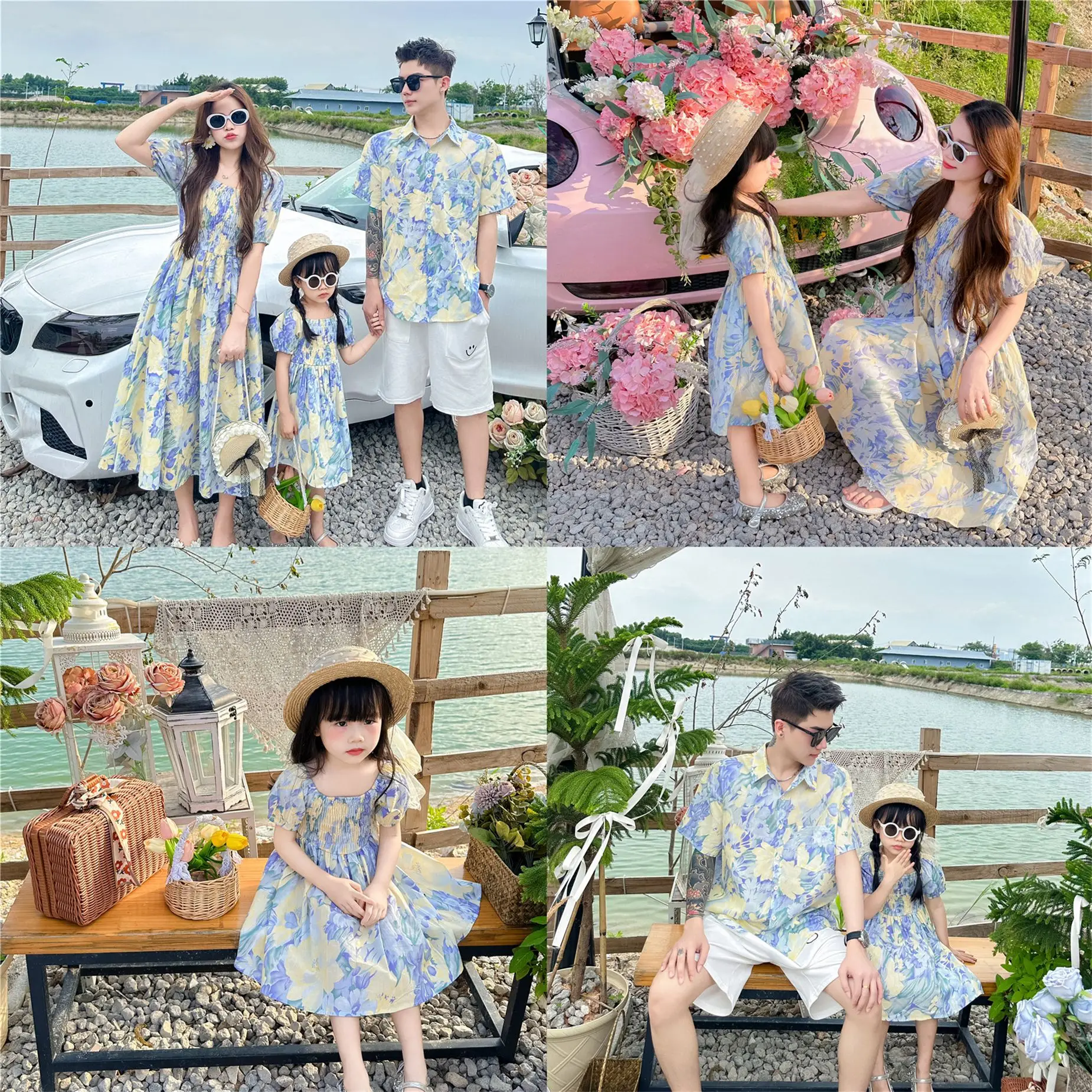 

Французское платье для мамы и дочки, новое летнее платье для родителей и детей, летнее платье с цветочным принтом в отпускном стиле