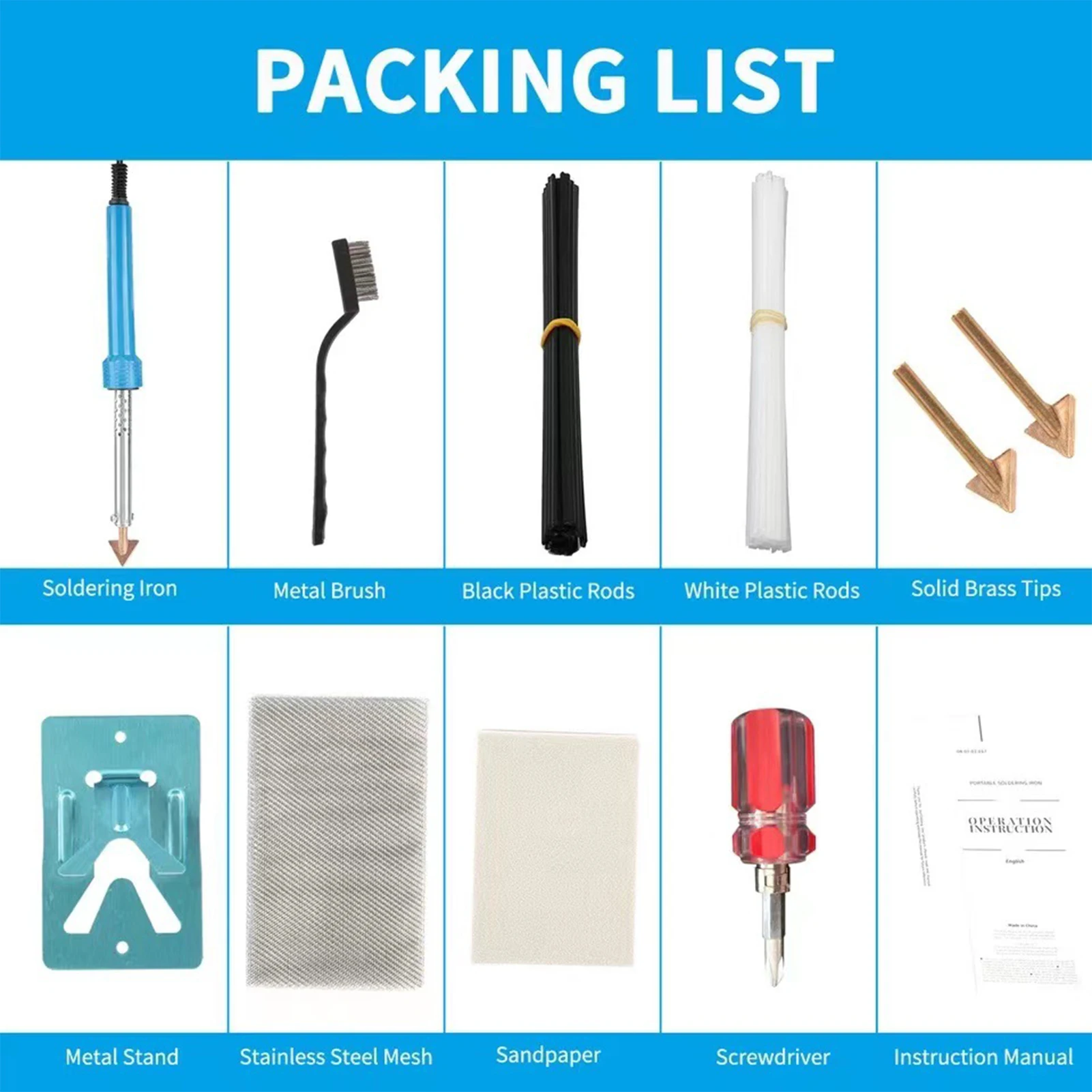 Kit di saldatura in plastica 80W saldatore con rete metallica cacciavite per carta vetrata paraurti per auto strumento di riparazione per Kayak saldatore per crepe in plastica