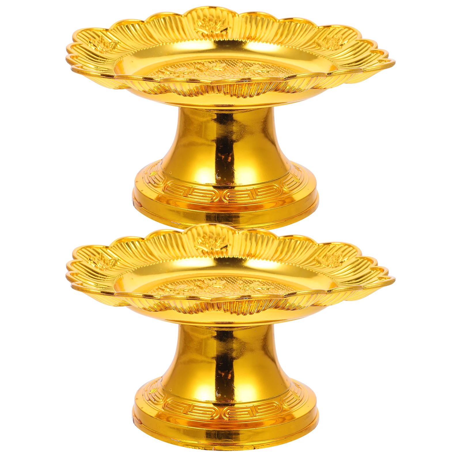 

2Pcs Lotus Plate Fruit Footed Dish Pedestal Buddha Tribute Cake Cake Serving Tray Temple Fruit Holder Lotus Plate