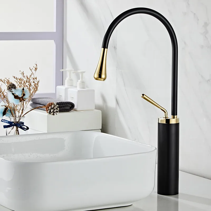 Bathroom Basin Soild Brass Rotating Faucets Copper Sink Mixer Tap Vessel Crane Hot & Cold Deck Mount Singl Handle Unique Design