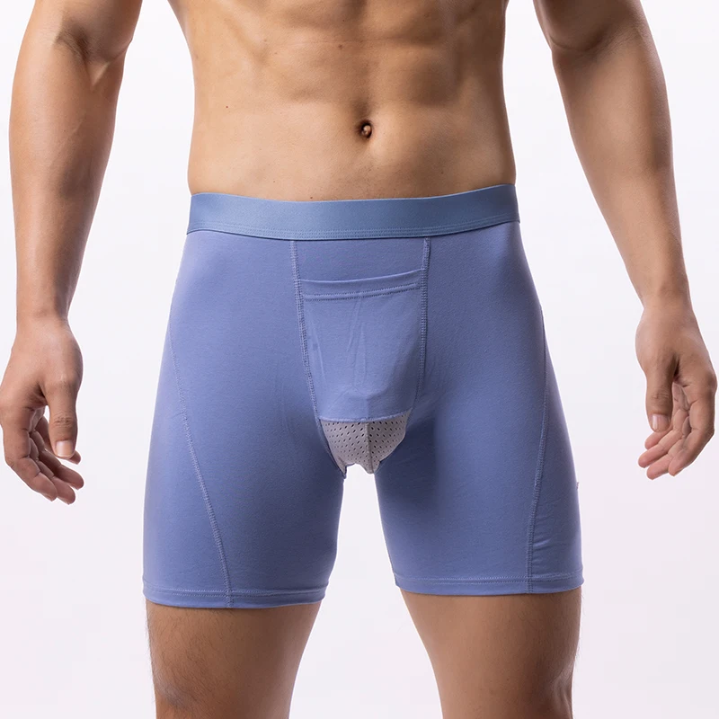 EUR Size Men Underwear Separation U Pouch Boxer Shorts Male Cotton Long Leg Underpants Sports Breathable Sexy Mid Waist Panties