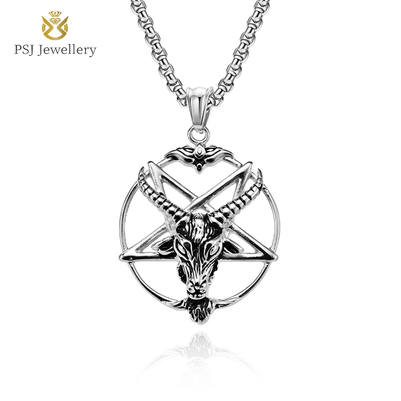 

PSJ Fashion Vintage Jewelry Accessories Hollowed Pentagram Pendant Silver Color Titanium Stainless Steel Necklaces for Men