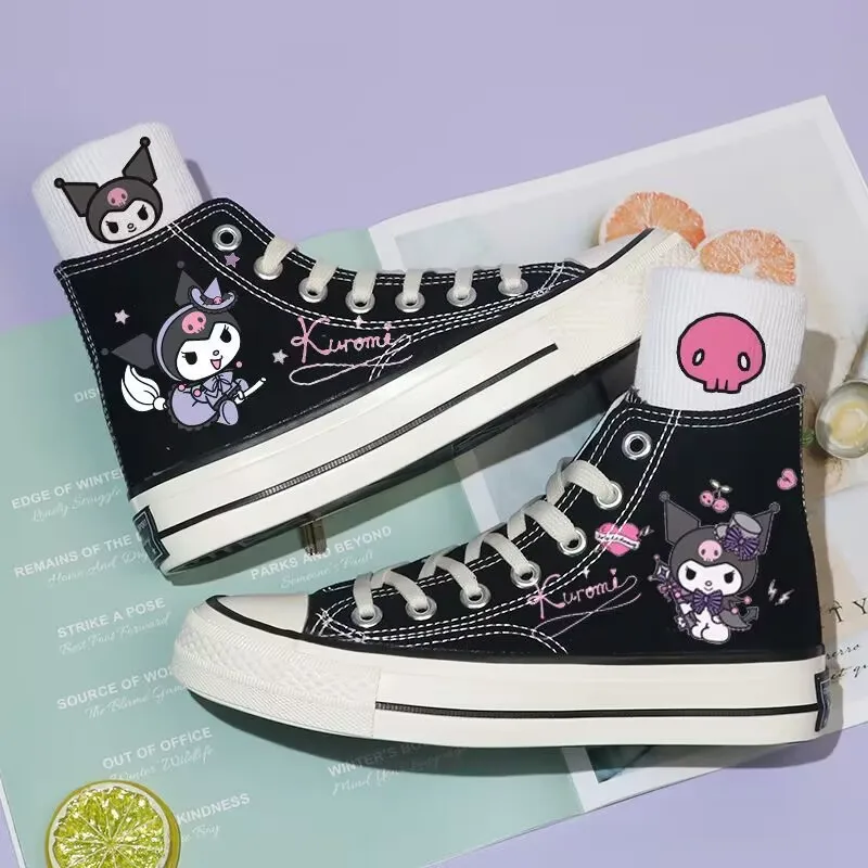 

Sanrio Kawaii Kuromi Canvas Shoes Anime Cartoon Sweet Fashion Exquisite Versatile Leisure Students Girls Black High-top Sneakers