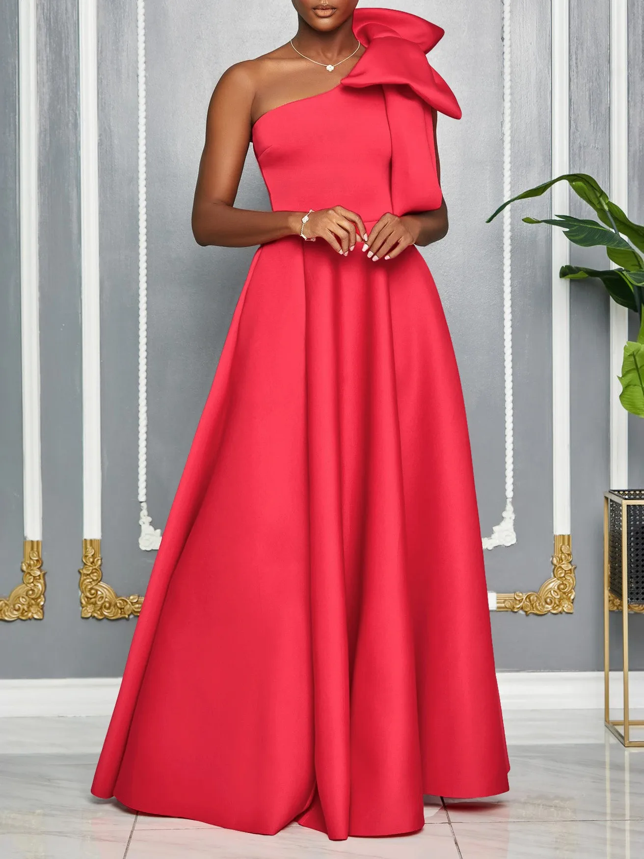 

Summer Women's Clothing Off Shoulder Oversized Bow Long Evening Dress For High Waist Sleeveless Polyester Elegant Gown