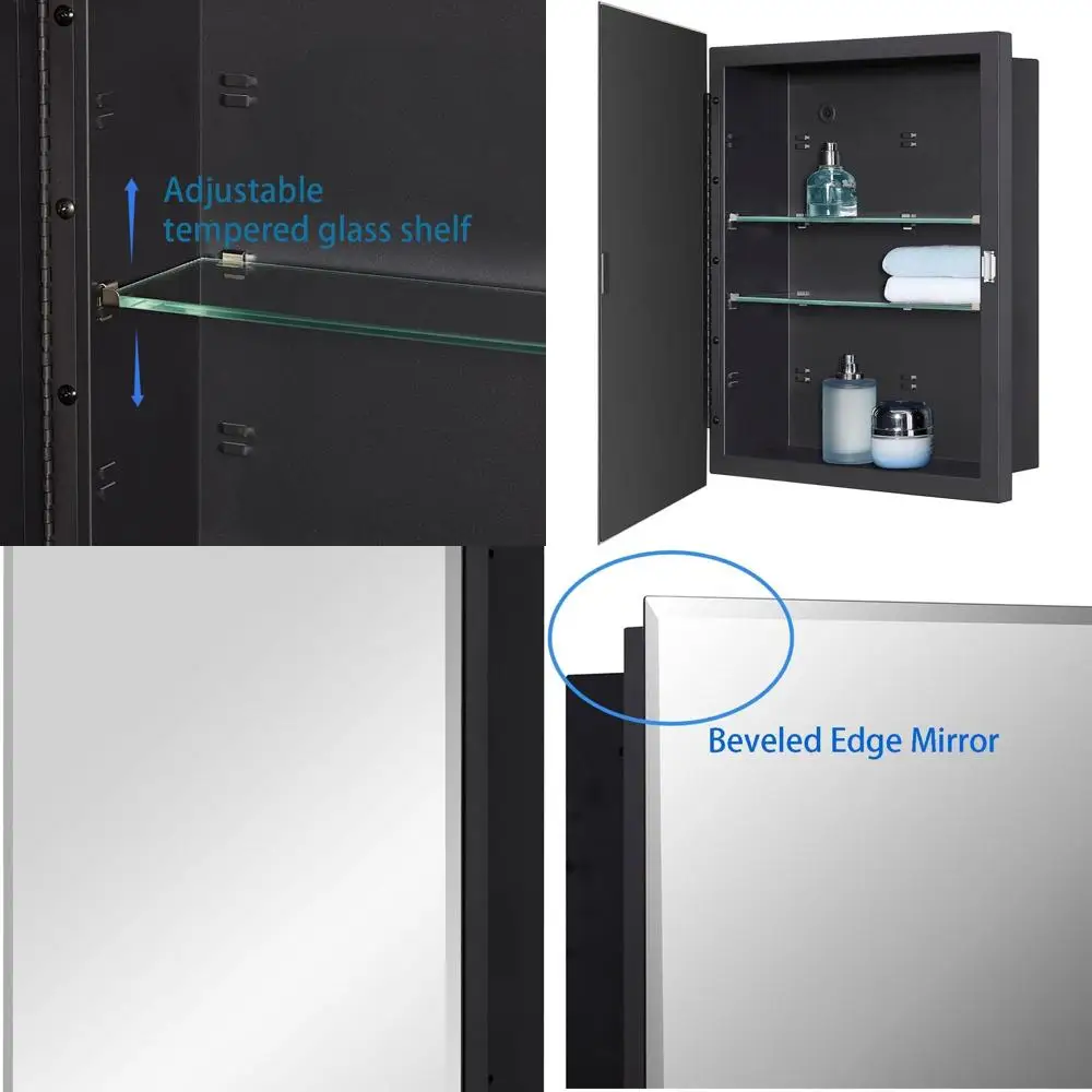 

Beveled Mirror Door Medicine Cabinet, 14x18 inches, Recessed/Surface Mount, Adjustable Shelves