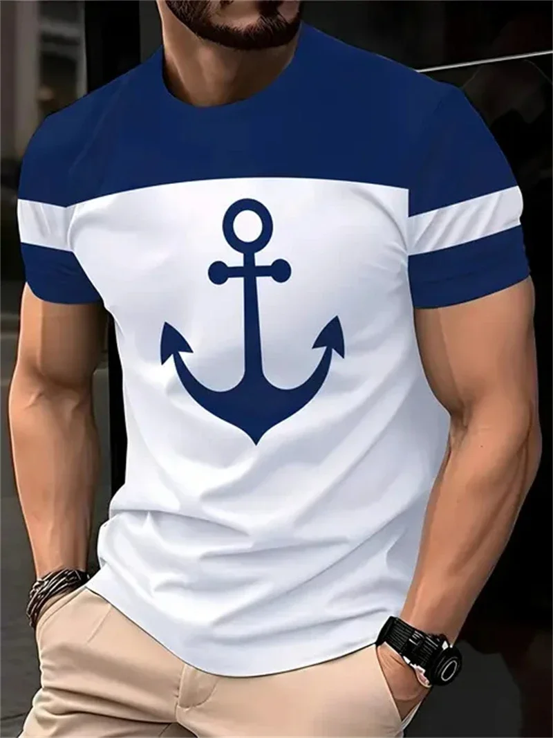 Herren T-Shirt mit nautischem Anker-Print, lässiges Kurzarm-Oberteil mit Rundhalsausschnitt für den täglichen Sommergebrauch.